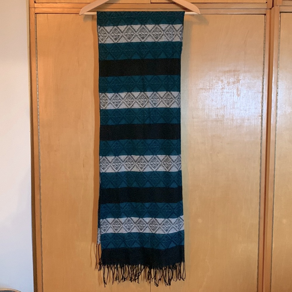 Teal/black/grey Patterned Scarf